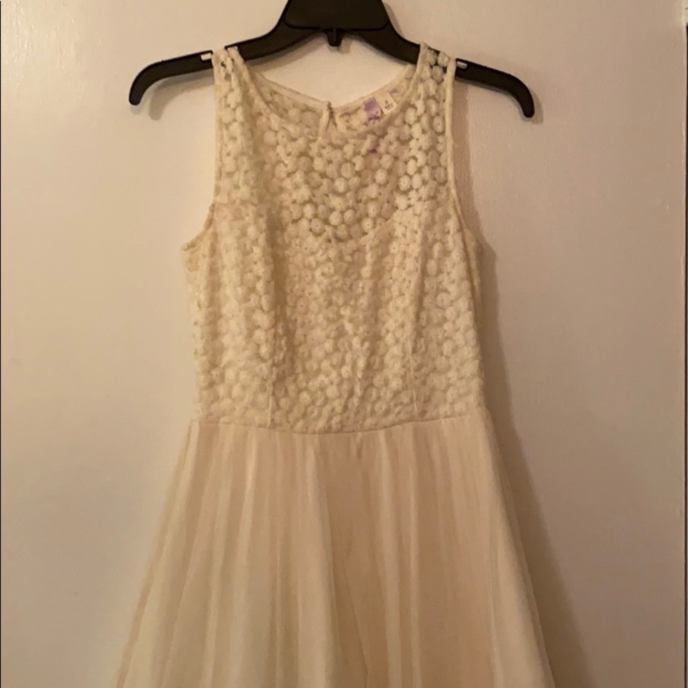 Cream chiffon and floral lace top dress